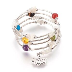 Lotus Natural/Synthetic Gemstone  Wrap Bracelet Five Loops